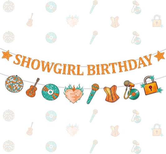Showgirl Birthday Party Decorations - 2PCS Showgirl Birthday Banners Pre-Assembly, Themed Garland Baby Party Supplies Hanging Decor (No DIY)