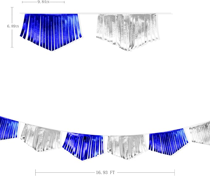 Royal Blue Silver Tassel Banner Metallic Fabric Pennant Bunting Flag for Graduation Birthday Retirement Bachelorette Engagement Wedding Bridal Shower Navy Nautical Ahoy Achor Party Decoration Supplies