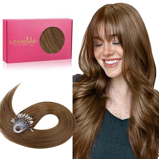 WENNALIFE Microlink Hair Extensions Human Hair, 50g 50s 16 Inch Light Auburn Brown Remy Micro Bead Hair Extensions Real Human Hair Micro Link Micro Loop Micro