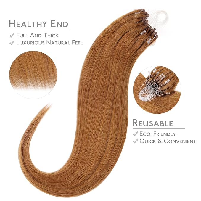 WENNALIFE Microlink Hair Extensions Human Hair, 50g 50s 22 Inch Auburn Ginger Remy Micro Bead Hair Extensions Real Human Hair Micro Link Micro Loop Micro Ring Hair Extensions Straight Microlinks