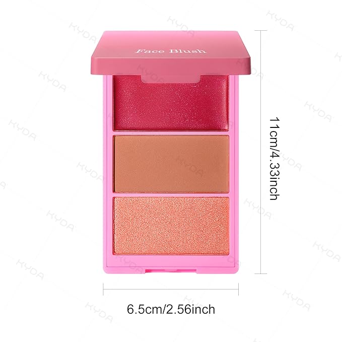 KYDA 3 Colors Blush Palette, All-In-One Face Maleup Palette, Matte Cheek Blusher Makeup, Multi-Finish Shimmery Blusher, Blendable Blush Highlighter Powder,03