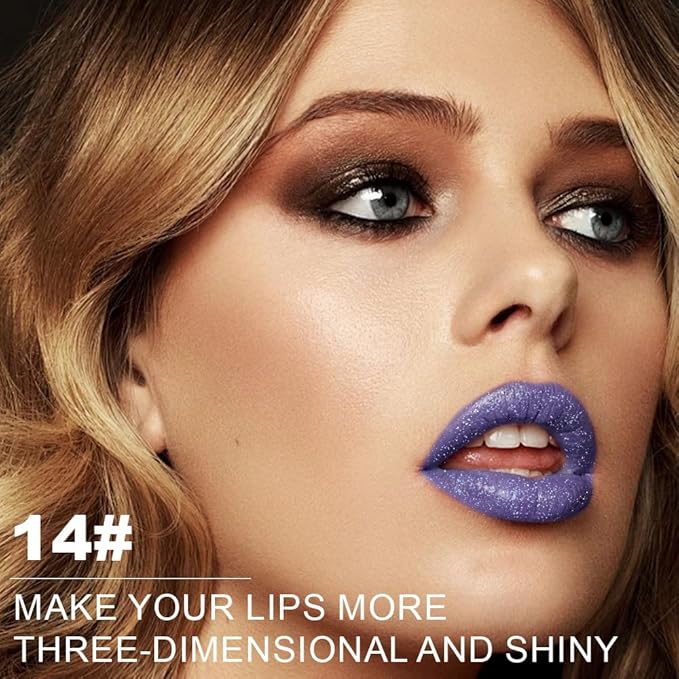Dark Blue Metallic Lipstick for Women,Lightweight Non-Drying Shimmer Frosted Lipsticks,Glitter Lip Gloss Stain Long Lasting Waterproof No Smudge Proof No Transfer 12 Hour,Cruelty-Free Makeup