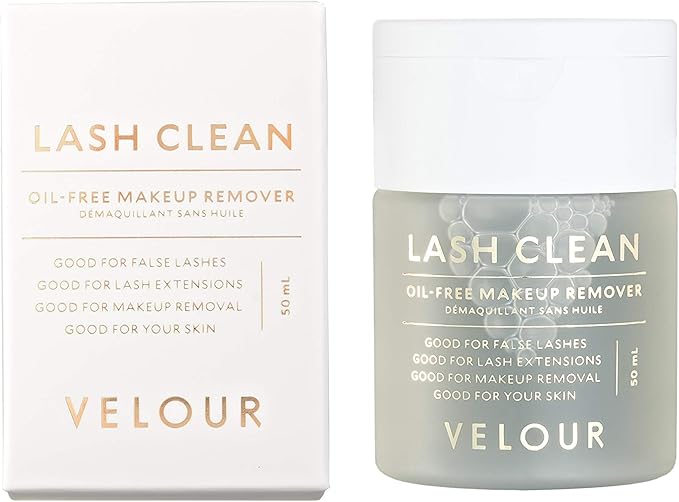 VELOUR Lash Clean - Oil Free Liquid Makeup Remover for Eyes, False Lashes, & Face - Gentle Lash Cleanser & Eye Makeup Remover - Vegan Lash Extension Cleanser - No Parabens or Fragrance (50 ml)