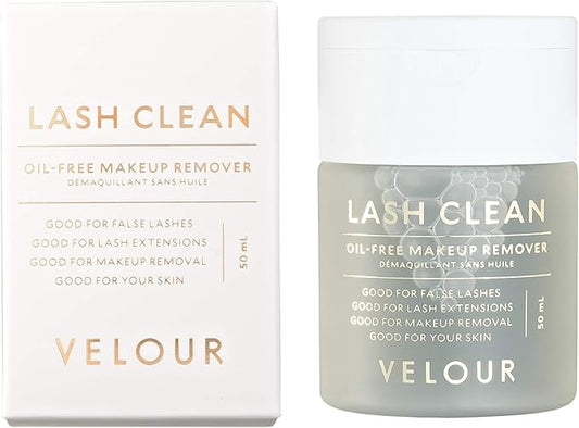 VELOUR Lash Clean - Oil Free Liquid Makeup Remover for Eyes, False Lashes, & Face - Gentle Lash Cleanser & Eye Makeup Remover - Vegan Lash Extension Cleanser - No Parabens or Fragrance (50 ml)