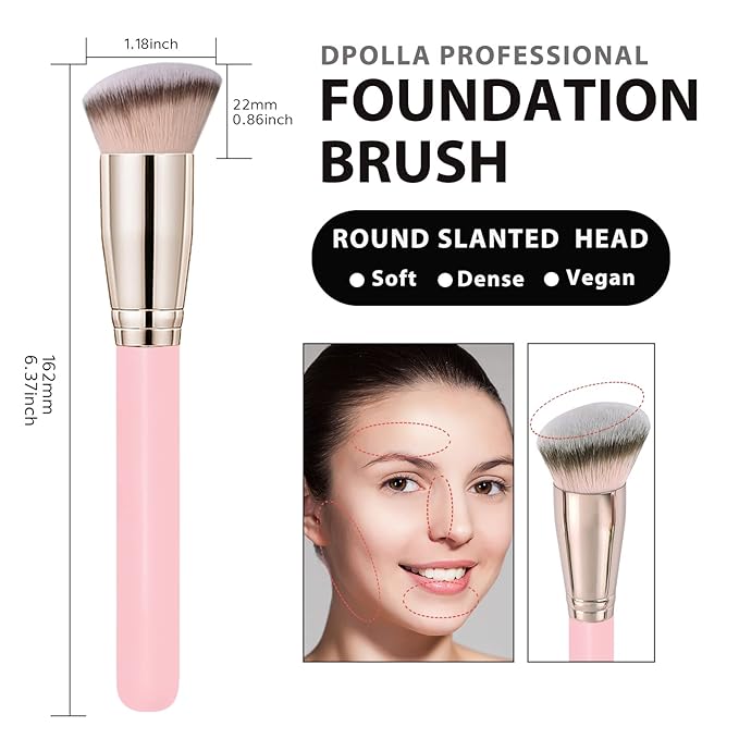 Makeup Brushes Dpolla Pro Foundation Brush and Flawless Concealer Brush Perfect for Any Look Premium Luxe Hair Contour Brush Perfect for Blending Liquid,Buffing,Cream,Sculpting,Mineral Makeup(Pink)