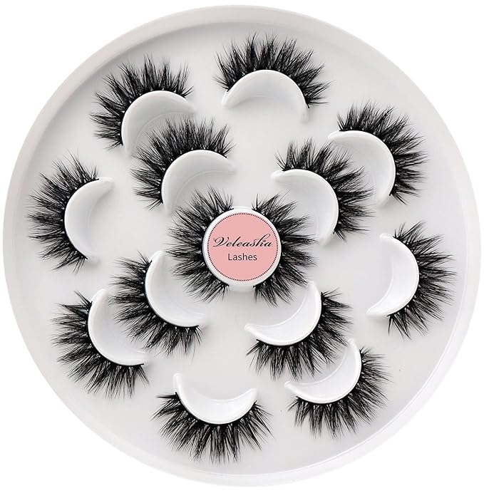 Veleasha Lashes 5D Faux Mink Lashes False Eyelashes Handmade Eye Lashes Wispy Fluffy Fake Lashes Dramatic Eyelashes Luxurious Volume Fake Eyelashes 7 Pairs Pack (5D09)
