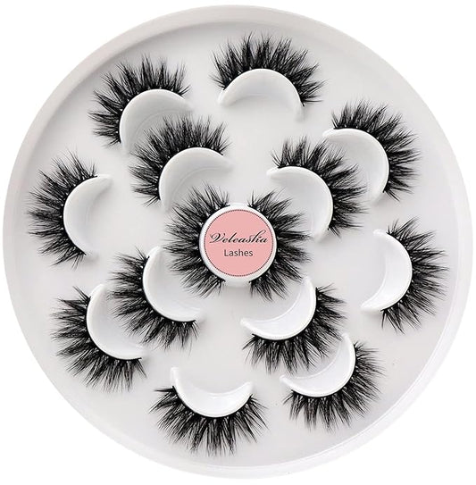 Veleasha Lashes 5D Faux Mink Lashes False Eyelashes Handmade Eye Lashes Wispy Fluffy Fake Lashes Dramatic Eyelashes Luxurious Volume Fake Eyelashes 7 Pairs Pack (5D09)