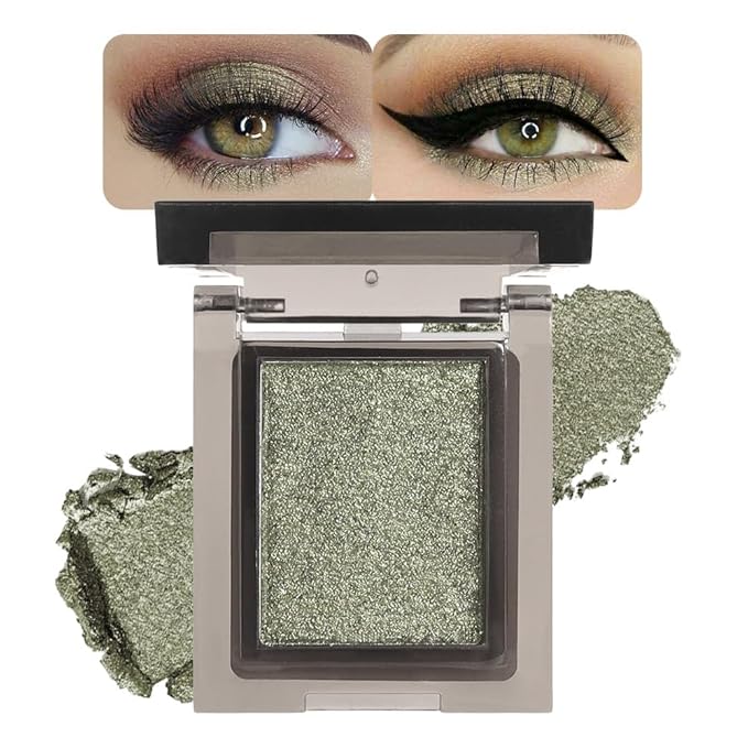 Glitter Shimmer Sparkle Eye Shadow Palette Makeup for Women, Nude Gold Glitter Shimmer Metallic Holographic Iridescent Cream Iridescent Single Monochrome Eyeshadow Makeup,Vegan