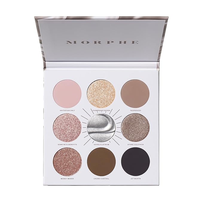 Morphe Rich & Foiled Artistry Palette - Foil-Effect Smokey Eyeshadow Palette with Matte, Shimmer & Foil Finishes - Rose, Brown & Silver Eyeshadow with Luminous Payoff - Going Platinum (0.35 oz)