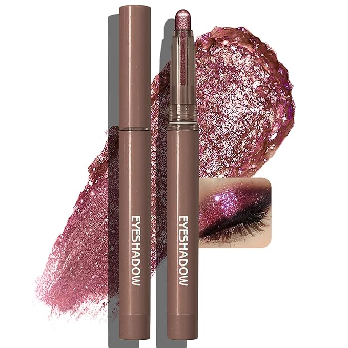 Glitter Eyeshadow Stick Metallic Chrome Finish, Shimmer Cream Eye Shadow Stick Long Lasting Holographic Color Sparkle Multi-Use Eye Brightener Highlighter Makeup Blendable Eyeliner Pencil, 1#