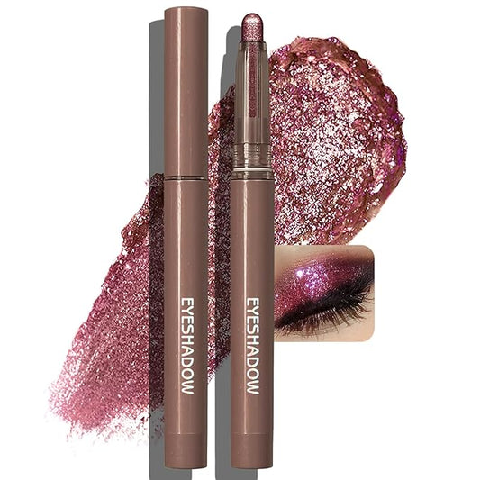 Glitter Eyeshadow Stick Metallic Chrome Finish, Shimmer Cream Eye Shadow Stick Long Lasting Holographic Color Sparkle Multi-Use Eye Brightener Highlighter Makeup Blendable Eyeliner Pencil, 1#