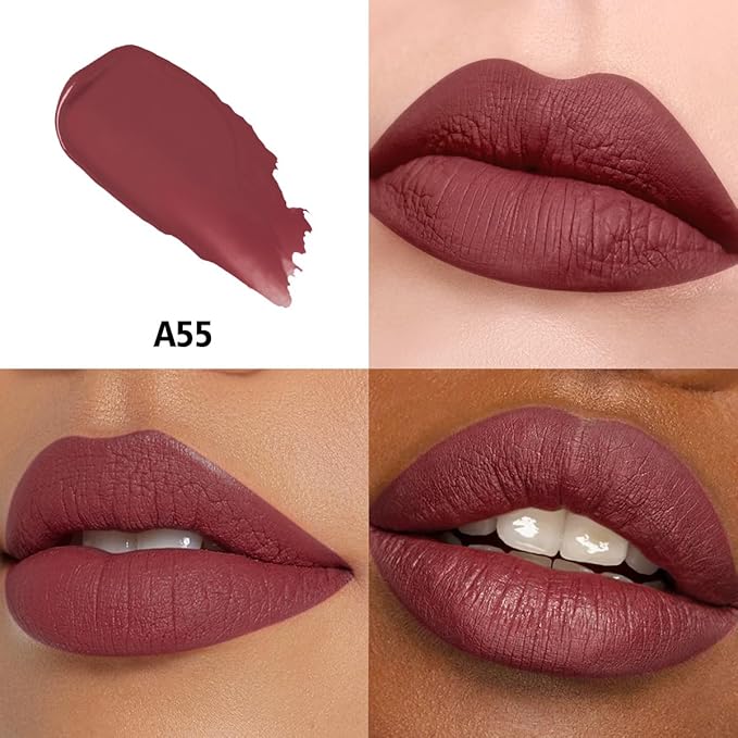 Dark Purple Lipstick Long Lasting Lipsticks for Women Pigmented Smudgeproof Transferproof Vegan Cruelty Free Chestnut Lip Makeup, A55 Summer