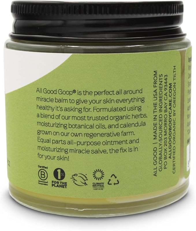 All Good Goop Organic Skin Care Recovery Balm - All Purpose Ointment w/Calendula, Lavender, Beeswax - Chafing Cream, Dry Skin Salve, Cracking Lip Moisturizer - Soothes, Hydrates & Calms - 4oz