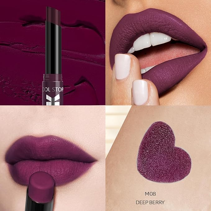 COOL STORY Matte Lipstick Lightweight Blurring Formula with High Impact Pigment, Long-lasting, 0.07 oz (Deep Berry)