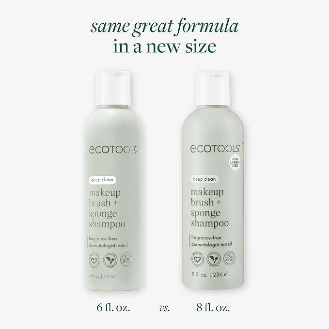 EcoTools Cleanser Shampoo for Makeup Brush/Sponge/Puffs, Remove Makeup & Impurities, Fragrance-Free, No Harsh Chemicals, Vegan & Cruelty-Free, 6 fl.oz./177 ml, 1 Count