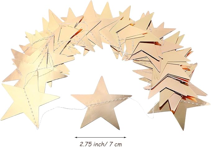 Patelai Glitter Star Garland Banner New Years Decor 130 Feet Star Hanging Banner Twinkle Backdrop for Birthday Classroom Wedding Halloween Christmas Party Supplies(Champagne Gold)