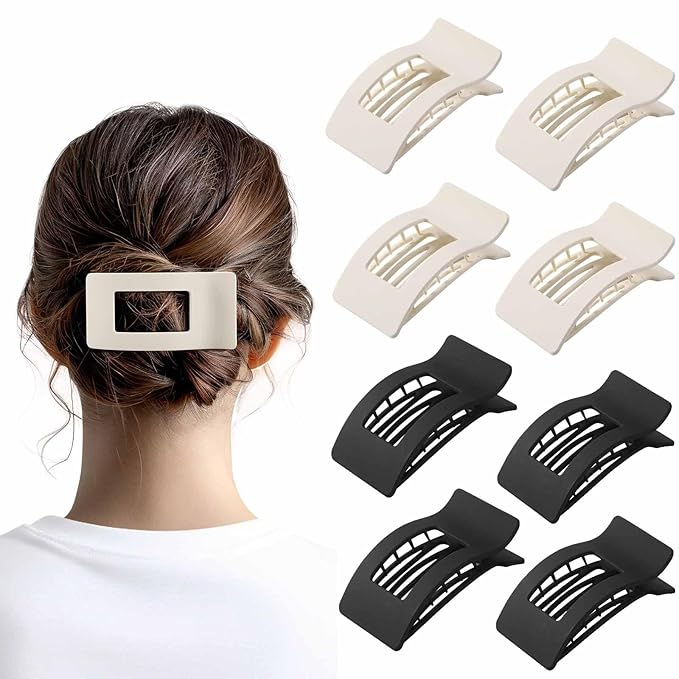 8 Pack French Flat Hair Clips for Women – Large Matte No-Slip Claw Barrettes for Thick & Thin Hair, Strong Hold Styling Accessories (Black and White)