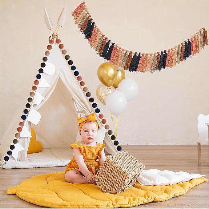 2pcs Longer Fall Tassel Garland, Pom Pom Tassel, Felt Ball Garland, Thanksgiving Wall Hanging Party Decorative Banner Pastel, Home Decoration Wedding Birthday Baby Shower