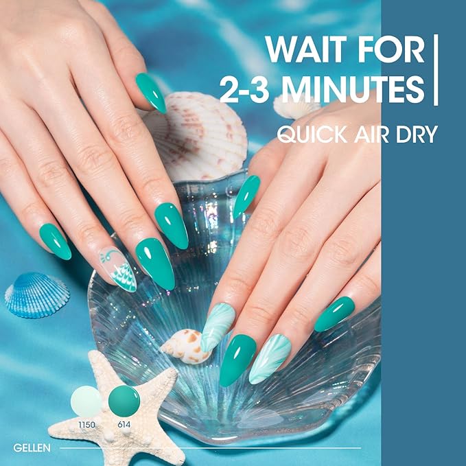 GELLEN Teal Regular Nail Polish Non Gel, Fast Air Drying Mint Turquoise Nail Polish No UV Light Needed Spring Summer 6 Colors Blue Green Set for Women Girls Manicure Home Salon, Hema Free, 0.33 Fl.Oz