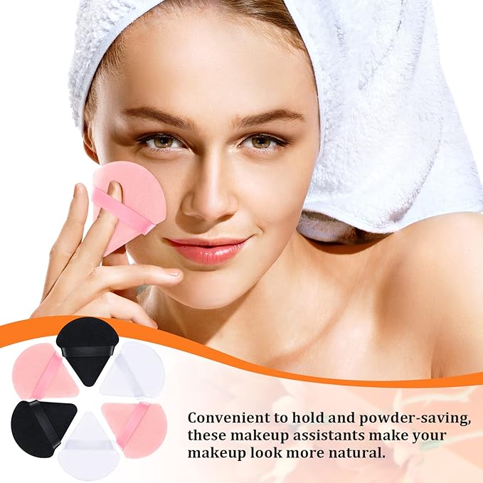 Meanplan 100 Pcs Powder Puff Face Soft Makeup Sponge Triangle Powder Puffs for Loose Velour Cosmetic Foundation Wet Dry Sponge Makeup Tools(Black, White, Pink)