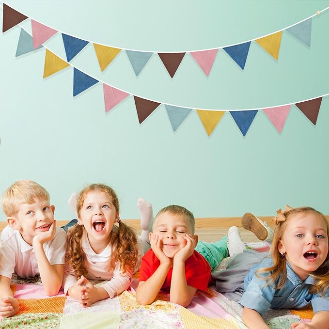 2 Sets of Boho Pennant Banner 20Pcs Nursery Garland Flags Retro Colored Fabric Linen Triangle Bunting Streamers for Kids Birthday Baby Shower Classroom Baby Room Decor Boho Wedding Party Decorations