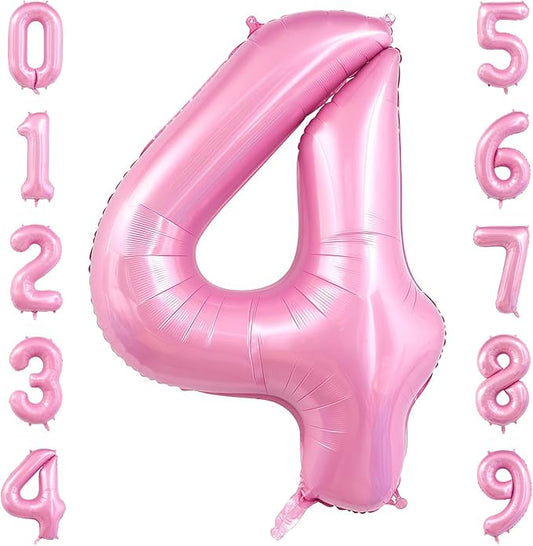 Pastel Pink 4 Balloon Number,40 Inch Light Pink 4 Balloons Large Helium Foil Mylar Number 4 Balloon for Birthday Party Anniversary Decorations