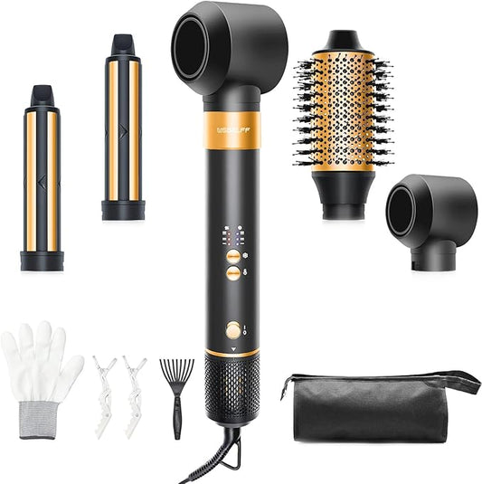 Air Styler Hair Dryer Brush - 110,000 RPM Flexible Hair Styler for Fast Drying/Rotating Curling/Volumizing/Straightening, Auto Wrap Curlers, High-Speed Oval Blow Brush Hair Dryer (Black-Orange)