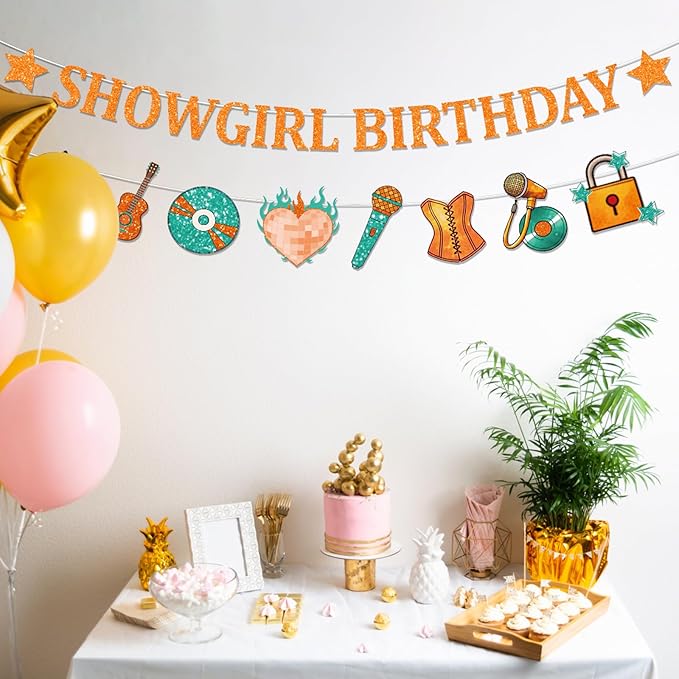 Showgirl Birthday Party Decorations - 2PCS Showgirl Birthday Banners Pre-Assembly, Themed Garland Baby Party Supplies Hanging Decor (No DIY)