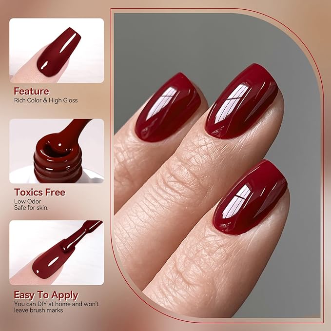 Born Pretty Fall Winter Brown Gel Nail Polish,6 Colors Brown Beige Khaki Skin Tone Gel Polish Roasted Chestnuts Chocolate Burgundy Red Gel Polish Kit for Salon Nail Art DIY at Home Manicure