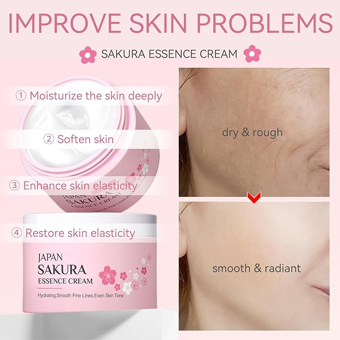 Skincare Set Sakura Teen Girls Gifts - Skin Care Set - Skincare for Teens 10-12 Hydrating - Travel Size Facial Kit for Women with Cleanser,Serum,Cream,Bunny Headband,Cleansing Brush（5pcs）