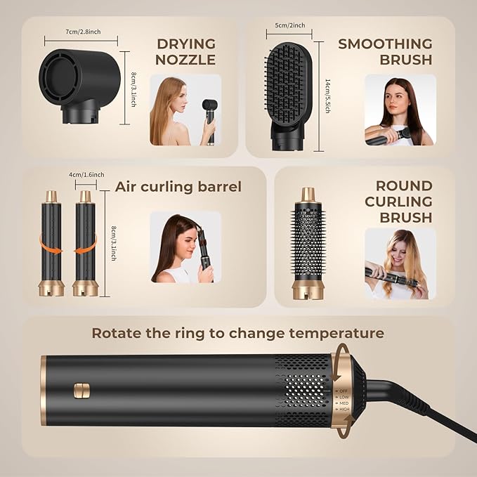 Blow Dryer Brush 5 in 1, Negative Ion Hair Dryer Brush Set Upgrade Hot Air Brush Air Styler Curling Wrap Air Curler, Curling Iron Hair Styling Tools As A Gift for Straight/Curl/Drying/Smoothing