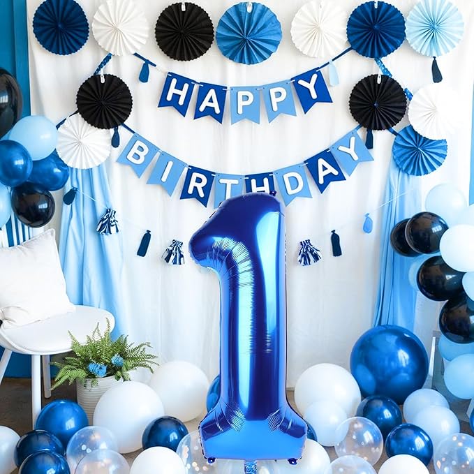 40 Inch Navy Blue Number 1 Balloon, Dark Royal Blue Large Self Inflating Foil One Balloons for 1st Birthday Decorations Boys Girls, Digital 1 Helium Balloon for First Birthday Baby Shower Anniversary
