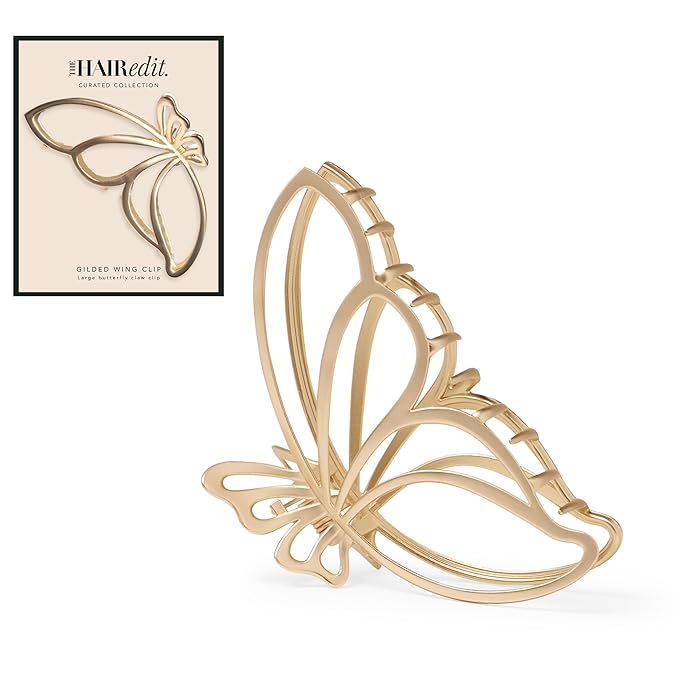 The Hair Edit Gilded Wing Clip - Extra Large Soft Gold Metal Butterfly Claw Clip
