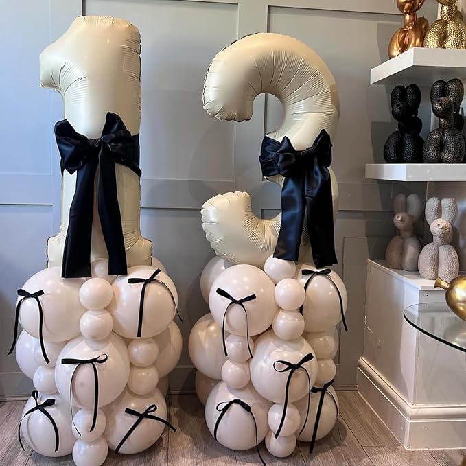 40 Inch Beige Numbers Balloons 3, Large Self Inflating Cream White Digit 3 Helium Balloons for 3rd Birthday Girls Boys, Foil Mylar Number 3 Balloons for Women Birthday Party Anniversary Decorations