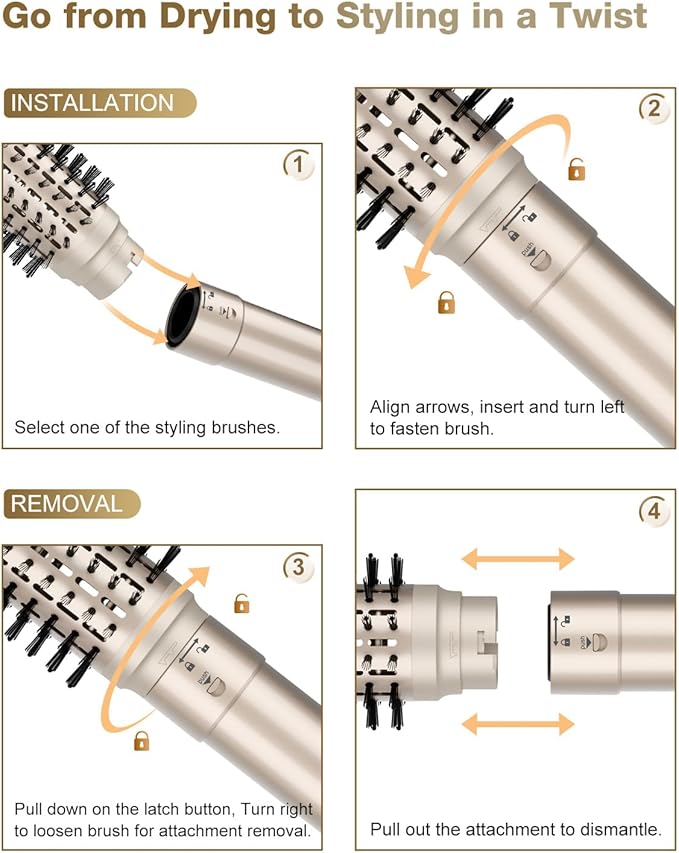7MAGIC 6 in 1 Multi Hair Styler Dryer Brush, 110,000 RPM High-Speed, Negative Ionic, Fast Drying for Professional Blow Dry, Curling, Volumizing, Straightening and Styling, Gold
