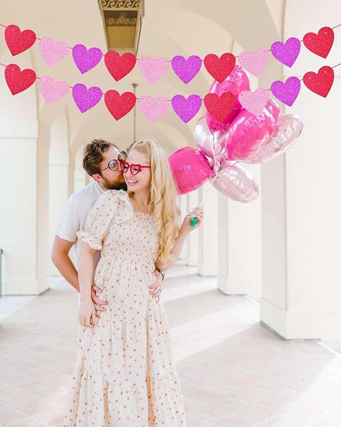 4 Pack Glitter Heart Garland Banner