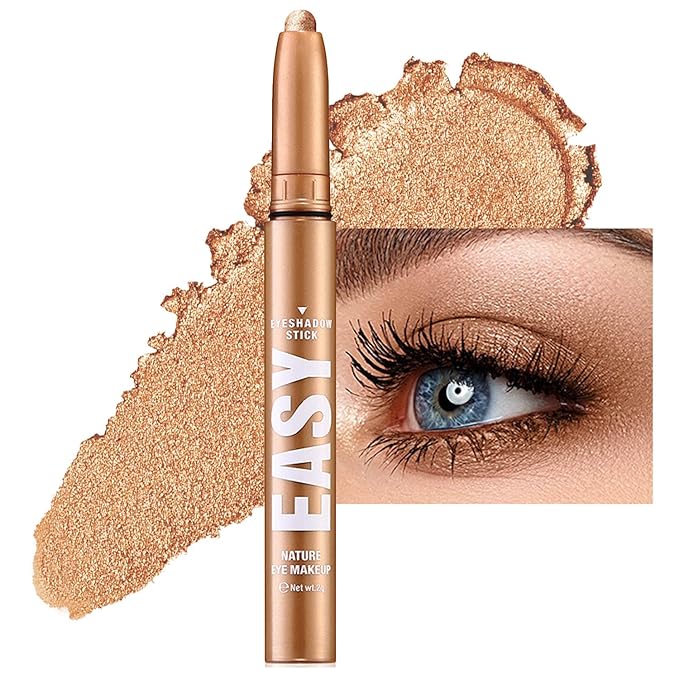 Rose Gold Eyeshadow Stick Shimmer Cream Single Eyeshadow Pencil Makeup, High Pigmented Crease-proof Eye Shadow Brightener Stick, Hypoallergenic Waterproof Long Lasting Eye Highlighter stick(B-10#)