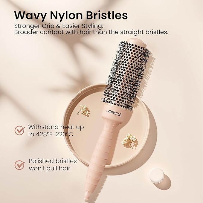 AIMIKE Round Brush for Blow Out, Small Round Hair Brush w/Nano Ion Thermal Ceramic Tech, Professional RoundBrush for Blow Drying & Styling, Maximum Volume and Shine, Barrel 1.3 inch