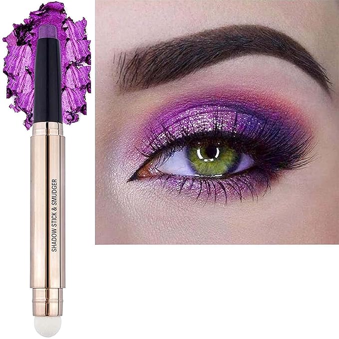 Purple Eyeshadow Stick Makeup, Long-Lasting Waterproof Eye Shadow Pencil, Hypoallergenic Smudge-Proof Glitter Primer Palette Shimmer Eyeliner, Easy to Blend Eye Make Up