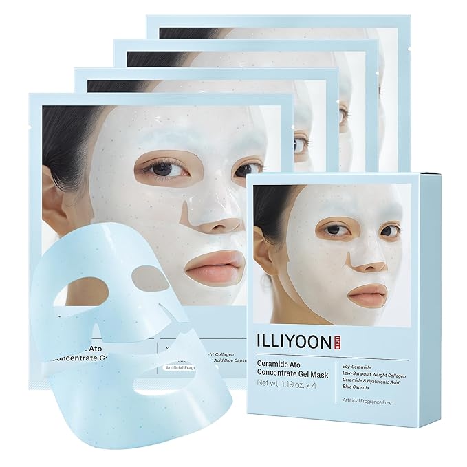 Illiyoon Ceramide Ato Concentrate Gel Face Mask | Ceramide & Collagen Hydrating Overnight Hydrogel Mask with Hyaluronic Acid, Korean Pore Tightening Sleep Mask, Sensitive Skin Care, Glass Skin Glow