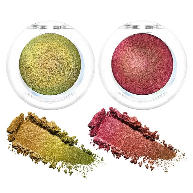 evpct 2Pcs Duochrome Chameleon Chrome Multichrome Eyeshadow Makeup Palette Set Women, Gold green Wine red Gold Metallic Holographic Glitter Sparkle Shimmer Loose Eyeshadow Eye Shadow Palette Makeup