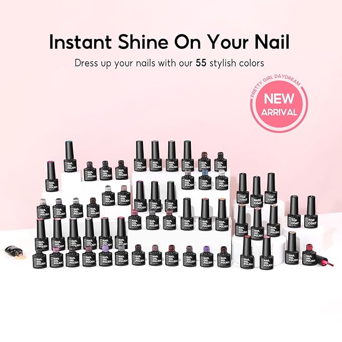 60PCS Gel Nail Polish Starter Kit, 7ml 55 Colors gel polish with 5pcs Top Base Coat Pink White Red Nude Green Blue Glitter Fall Colors Nail Polish Set Manicure Nail Art Kit DIY Gifts for Women