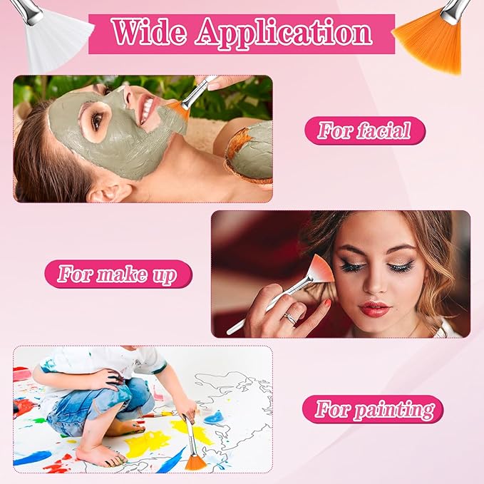 60 Pieces Fan Brushes, Soft Fan Brushes for Facials, Facial Applicator Brush for Women Girls, Facial Brushes Esthetician for Mud Clay Mask, Makeup, Yellow, White