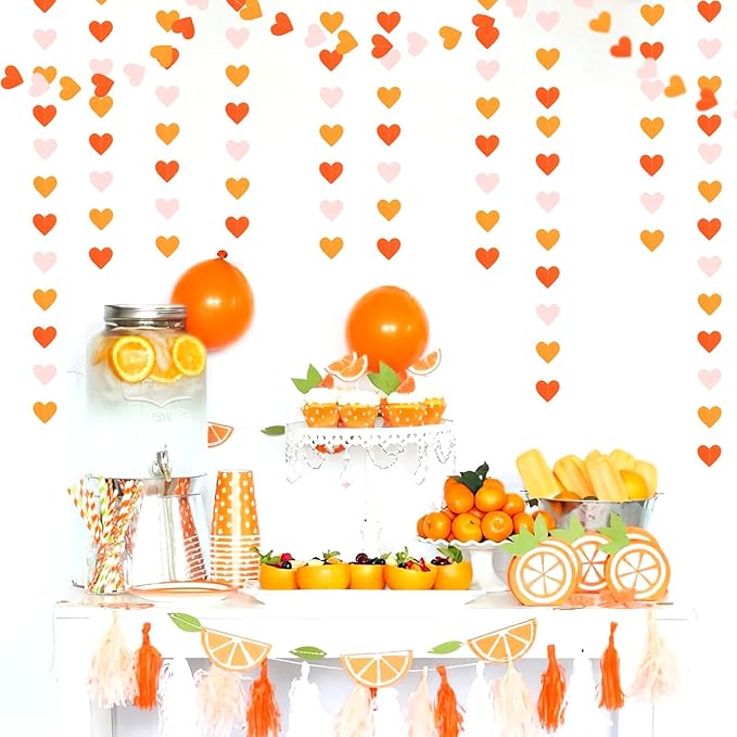 Pink Orange Fall Engagement Party-Decorations Heart-Garland - 52ft Fall Autumn Thanksgiving Harvest Hanging Streamers Banner,Birthday Baby Bridal Shower Wedding Bachelorette Groovy Decor Panduola