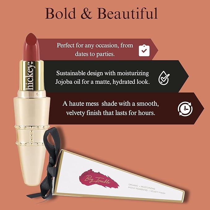 Hickey Lipstick Organic Haute Mess Terracotta Lipstick Shade Refillable, Long Lasting Lipstick for Women, Hydrating & Moisturizing Shade, Lip Color for Women, Gluten-Free & Vegan with Highly Pigmented