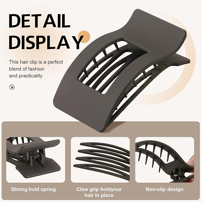 8 Pack French Flat Hair Clips for Women – Large Matte No-Slip Claw Barrettes for Thick & Thin Hair, Strong Hold Styling Accessories (Brown)