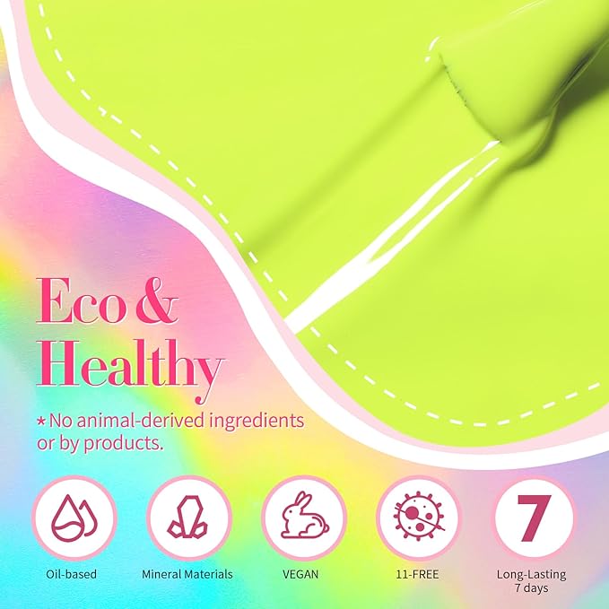 Born Pretty Neon Nail Polish Set, 6 Colors Halloween Quick Dry Nail Polish Hot Pink Orange Yellow Green Blue Purple Fingernail Polish 10ml 0.34oz Fluorescent Glossy Nail Lacquer Polish Set