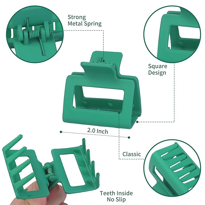 2 Inch Medium Hair Claw Clips 12 Pcs Square Hair Clips for Thin Hair Matte Nonslip Acrylic Banana Jaw Clips Bulk Hair Accessories for women and Girls - Dopamine