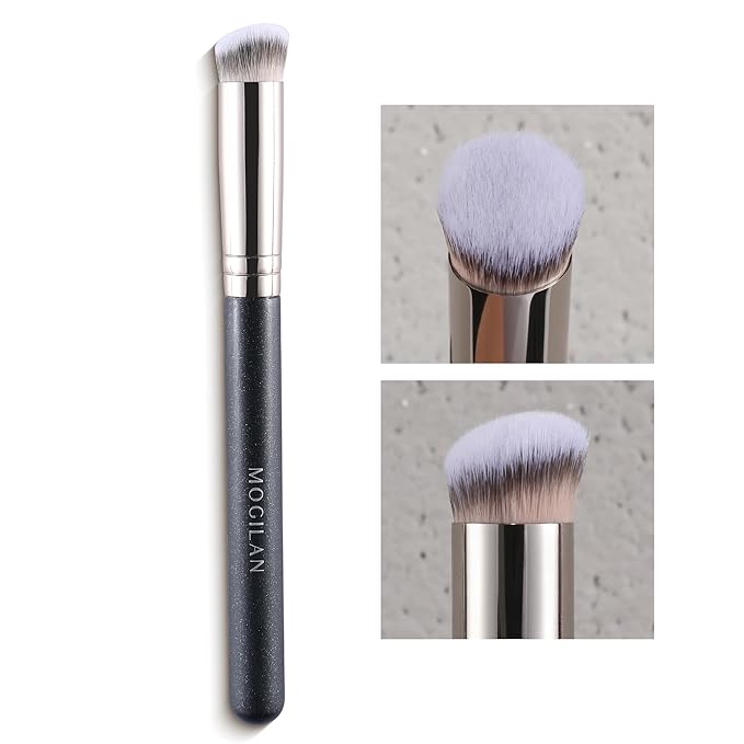 Concealer Brush with Cover – Small Foundation Brush for Precise Application, Angled Makeup Brush with Soft Synthetic Bristles for Under Eye, Blemishes, Highlight & Nose Contouring