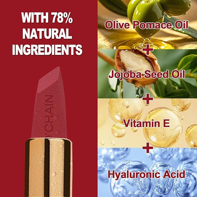 O'CHAIN Red Matte Lipstick, Long Lasting Full Coverage Non-Transfer Lipstick for Women Infused with Jojoba Oil and Vitamin E, Cruelty-Free & Vegan (11 CHERRY) 0.12 Oz